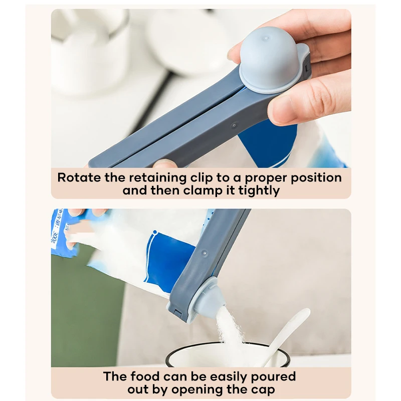 

New Sealing Clamp with Pour Spouts Portable Repetitive Use Food Seal Pour Food Storage Bag Clip For Home Kitchen QP2