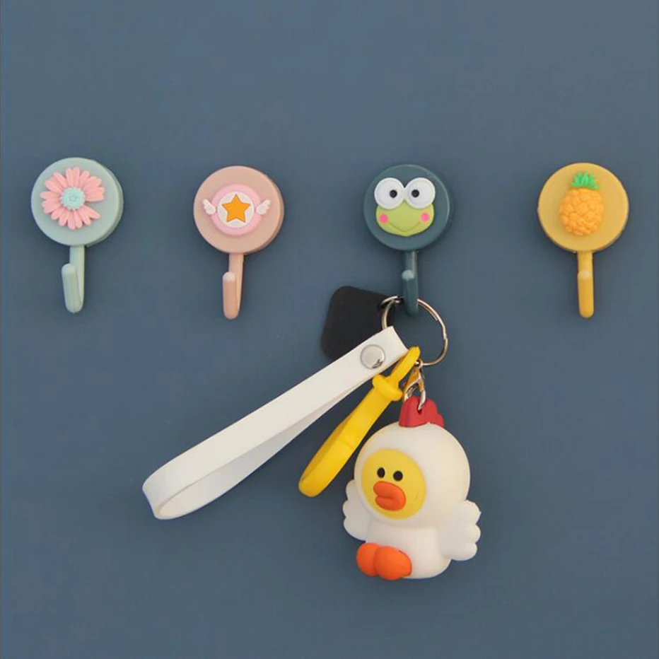 

Lovely Small Adhesive Hooks Towel Brush Sponge Hanging Hook Self Adhesive Wall Hanger Fruit Vegetable Animal Shape Hook