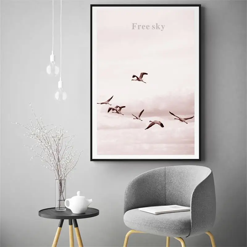 Спрей цвет розовый морской пляж девушка фигура птица текст Холст Картина диван