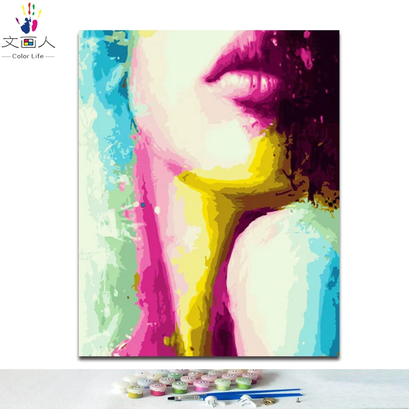 Diy paint drawn by digital pictures oil castle Render half face art hand-painted decompression Hanging painting | Дом и сад