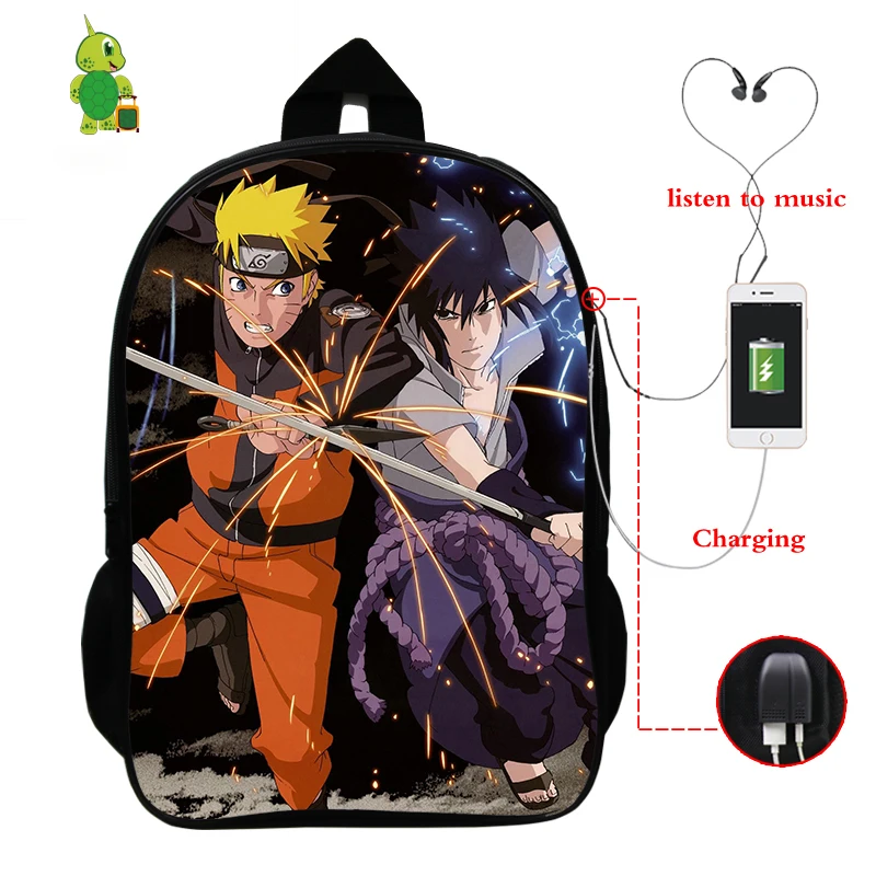 Рюкзак Naruto с USB-зарядкой для подростков школьные ранцы мальчиков и девочек сасуке