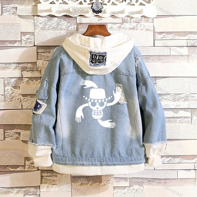 

Anime One Piece Cosplay Denim Jacket Hooded Coat Hoodies Jackets Girls Boys Men Women Couple Costume