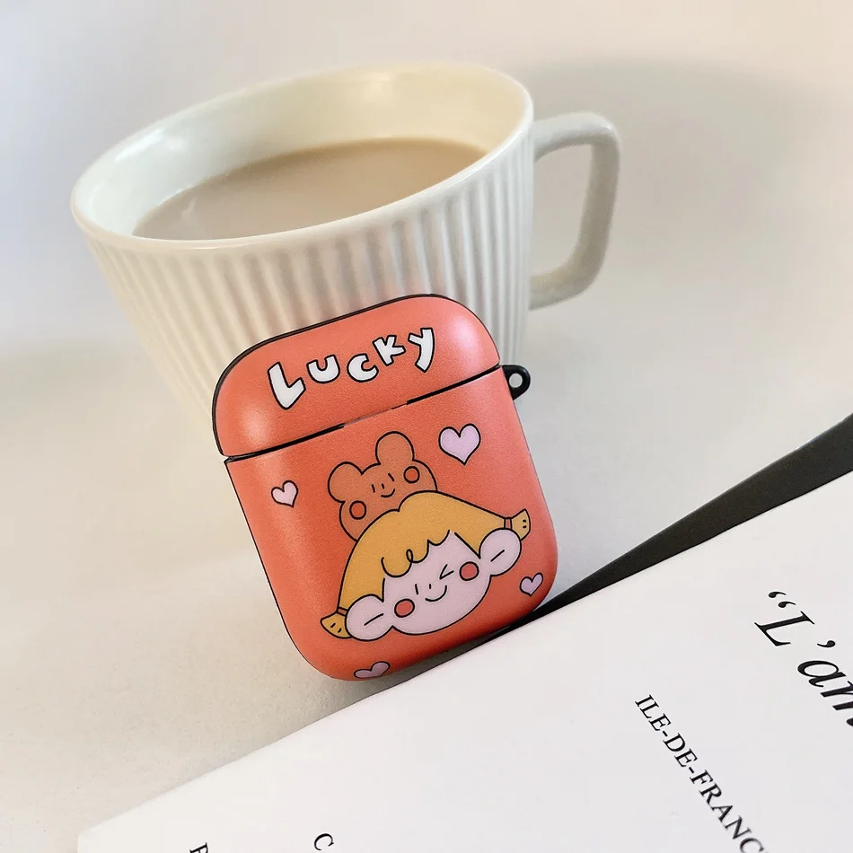 Orange Lucky Girl Чехол для AirPods, роскошный мраморный Корпус Раковины, чехол для наушников Airpods 2/i10/i11 TWS, Мягкий силикон IMD, защитный чехол - Цвет: Orange Lucky Girl