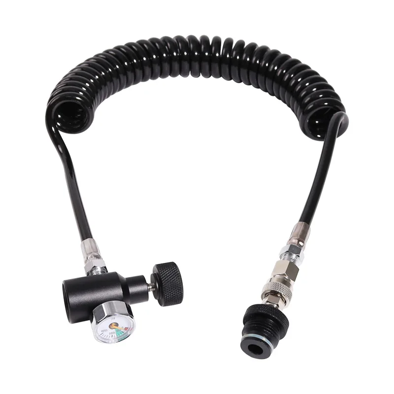 

Paintball Accessories Air Gun Airsoft PCP Remote Hose Coil With Slide Check Quick Disconnect 1500PSI 3000PSI Gauge Camo Cover