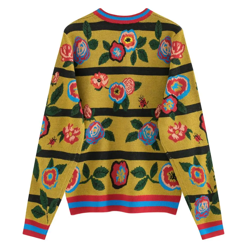 Женский трикотажный свитер с цветочным принтом и длинным рукавом Осень-зима |