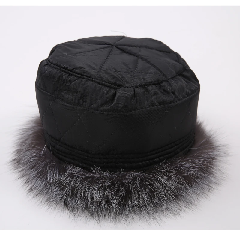 Winter Unisex Genuine Fox Fur Hat Real Raccoon Bomber With Nature Leather Crown Thick Warm Cap Russian fur hat | Аксессуары для