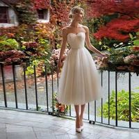 vintage tulle wedding dress for woman strapless a line pleat bridal party gown with sashes simple robe de mariee femme 2022 new