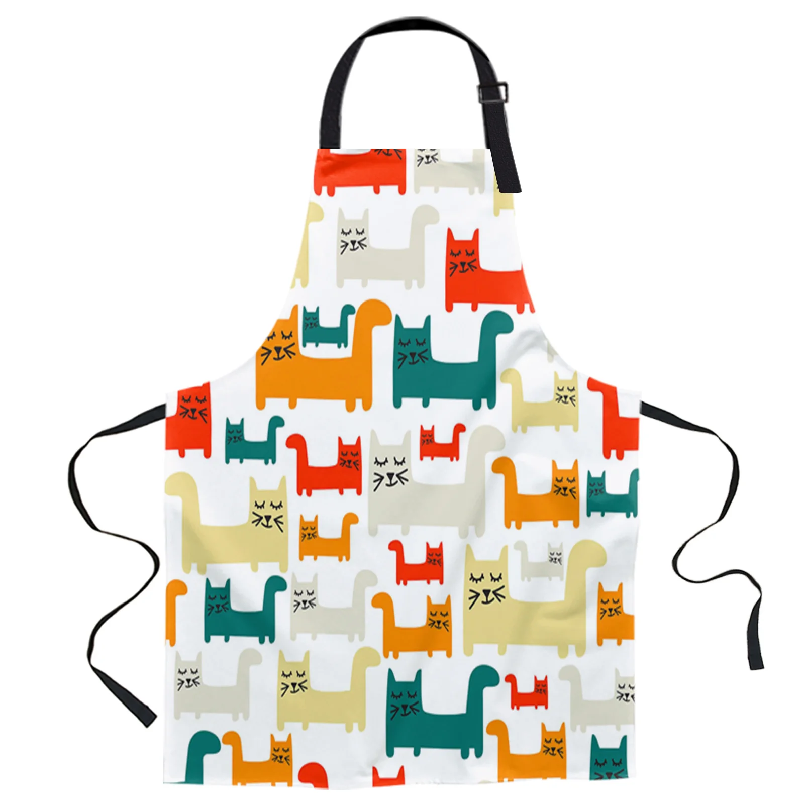 

Animal Colorful Cat White Apron Woman Adult Bibs Home Cooking Baking Coffee Shop Cleaning Canvas Aprons Kitchen Accessory