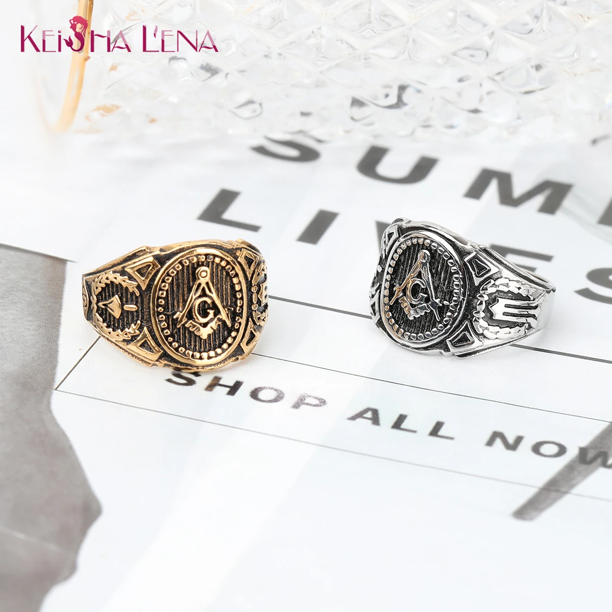 Мужское кольцо с символикой из титана и нержавеющей стали 316L размерами от 7 до 15