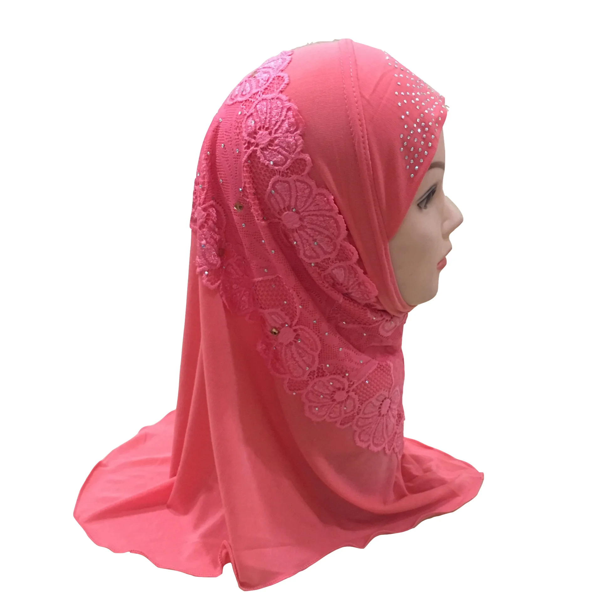 

Muslim Girls Lace Hijab Islamic Child Headscarf Hat School Headwear Ramadan Neck Cover Headwrap Cap Arab Children Prayer Hats