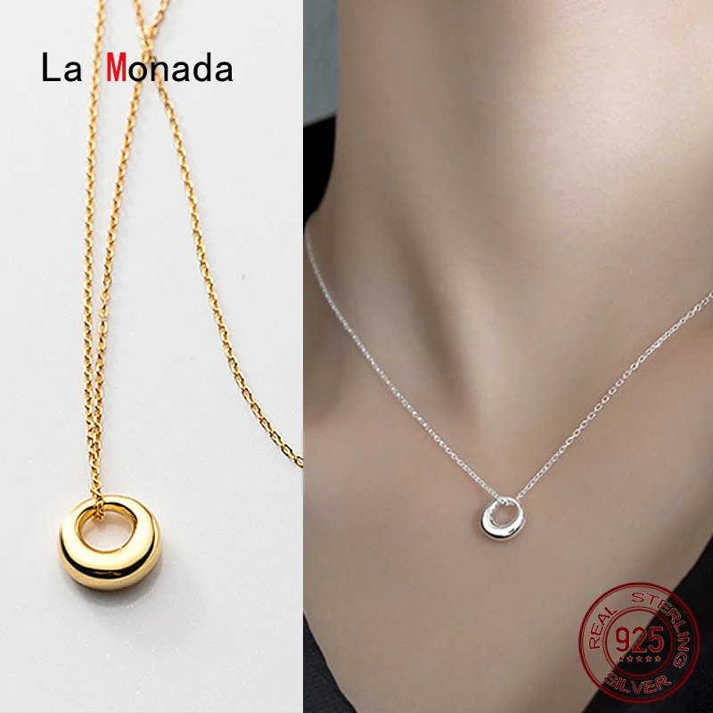 

Женское серебряное ожерелье La Monada 40 + 3 см, ювелирные изделия из чистого серебра 925 пробы, модные тонкие подвески с круглым вырезом, цепочки из...