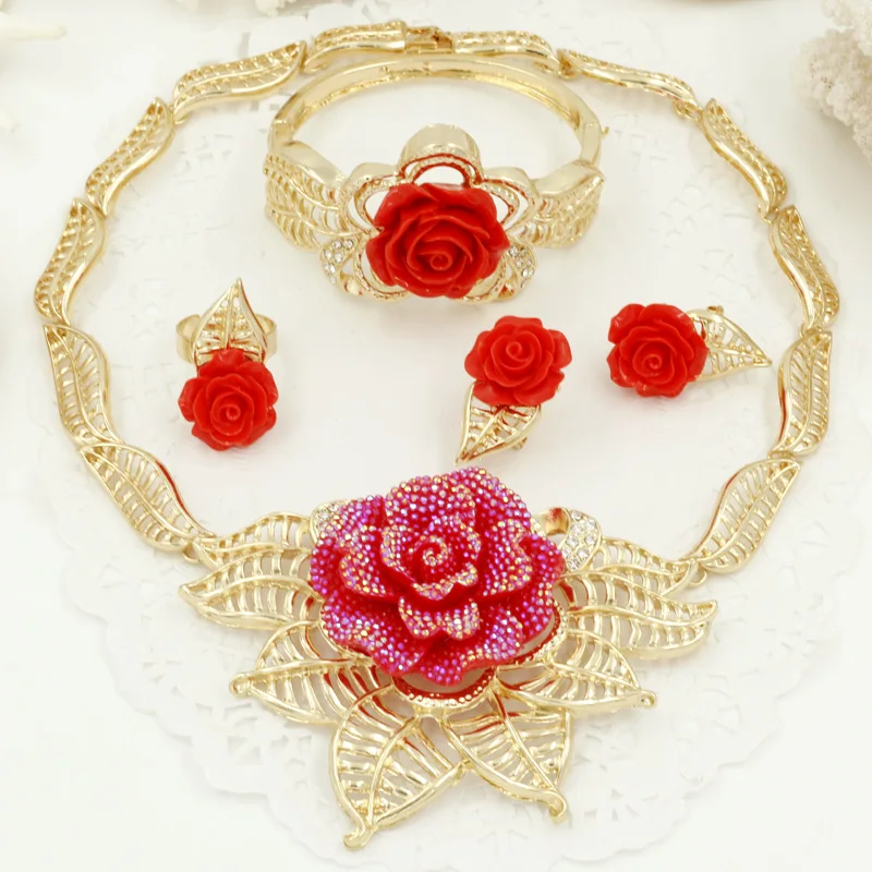 Liffly Модные женские ювелирные наборы красные розы Ювелирные изделия Африканский