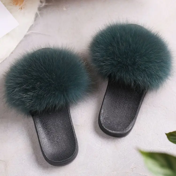 Женские тапочки с натуральным мехом енота коллекция 2020 года повседневные
