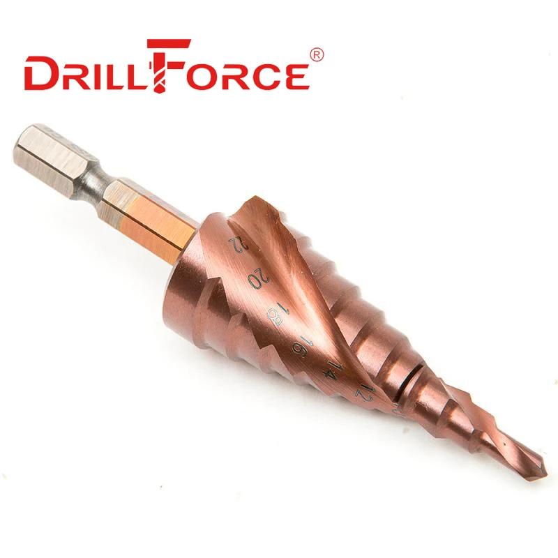 Drillforce M35 5% Cobalt Step Drill Bit HSSCO Cone Metal Tool Hole Cutter 3-12/3-14/4-12/4-20/4-22/4-25/4-32/5-21/5-27/6-24mm |