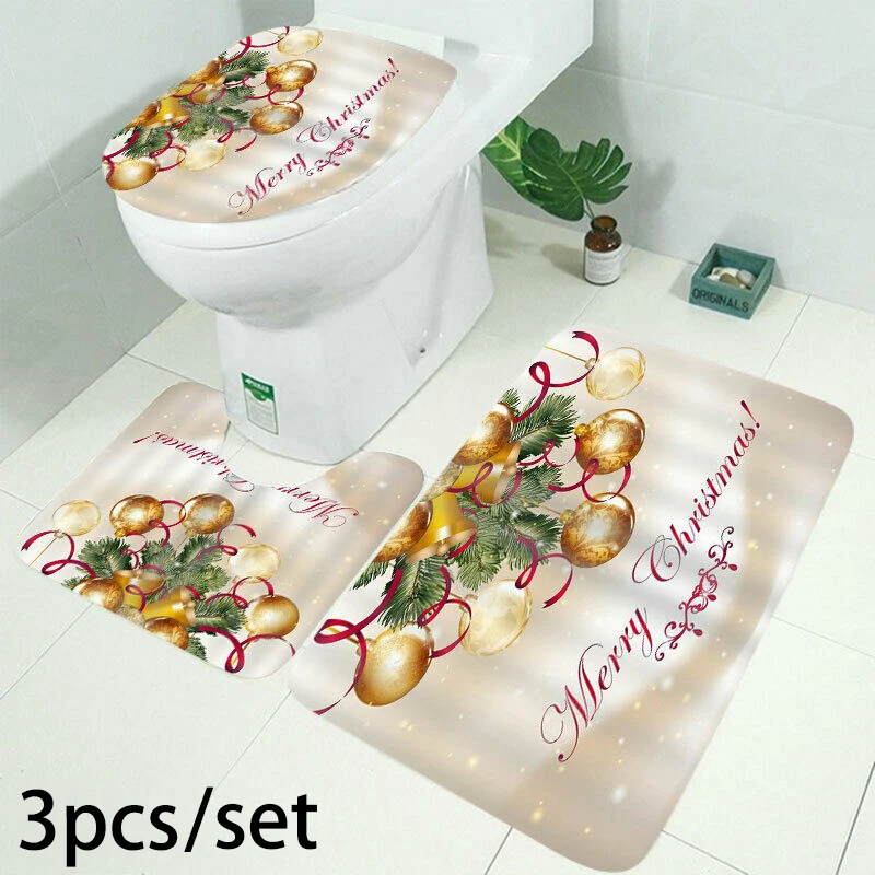 E Type 3pcs 3/4 шт./компл. Рождество Душ Шторы Ванная комната противоскользящим коврик коврики для туалета крышка коврик пижамный комплект на Рождество, подвесные украшения - Цвет: E Type 3pcs