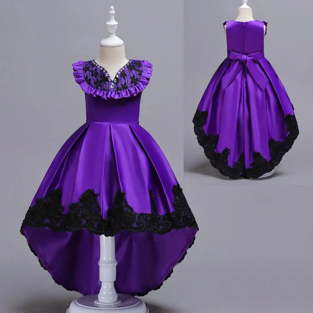 purple Кружевное платье длиной до середины икры с жемчужным поясом; Одежда для девочек; вечерние платья принцессы для девочек; цвет красный, бежевый, синий, черный; асимметричное платье для выпускного вечера - Цвет: purple