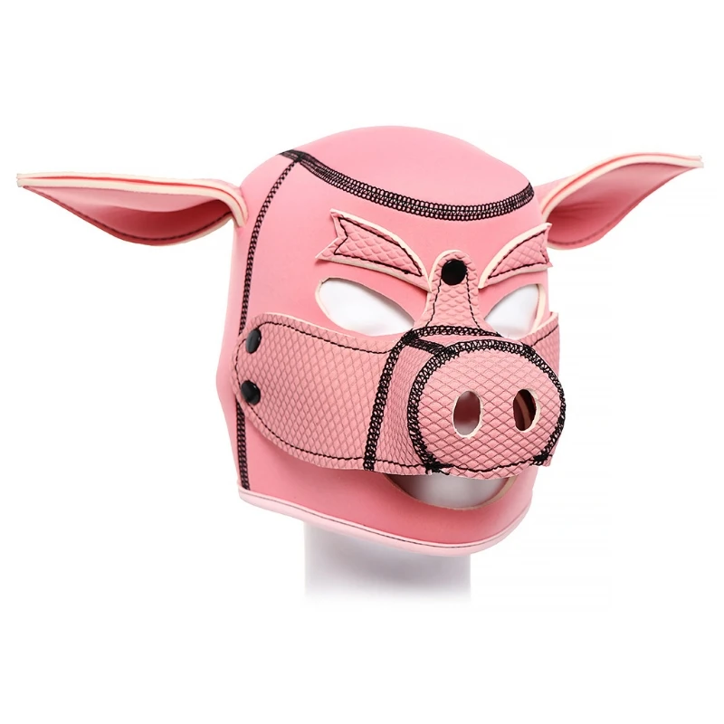 Pink New Fashion Sponge Padded Pu Role Play Pig Mask Hood Full Head with Ears Sex Toys for Woman Couples Men