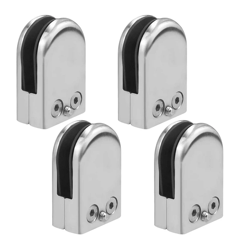 

4 Pcs Stainless Steel Round Flat Back Glass Clamp Adjustable Glass Bracket for Balustrade Staircase Handrail( 8-10mm)