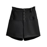 2021 autumn plus size high waist slim shorts for women large loose casual wide leg cotton pocket shorts black 3xl 4xl 5xl 6xl