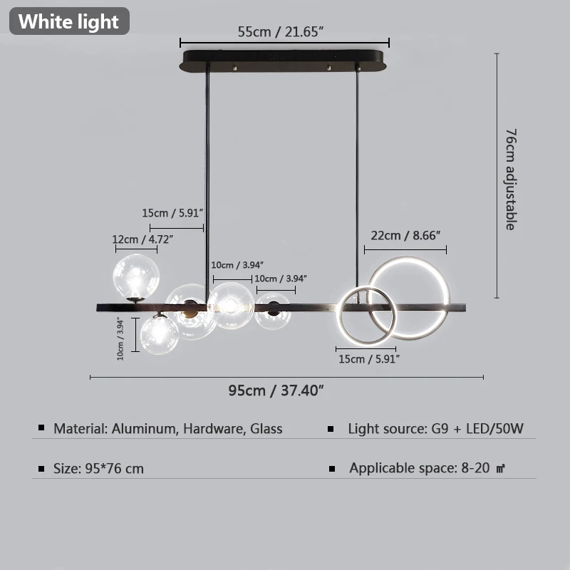 Artpad Modern Glass Bubble Pendant Lights Black/Gold Long Bracket Pendant Lamps G9 Bulbs for Bar Stair Kitchen Restaurant
