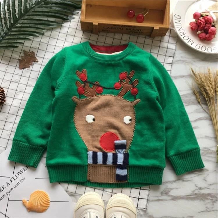 Tonytaobaby/зимняя одежда; Новинка; детская одежда для мальчиков и девочек; милый плотный свитер с зеленым оленем; Рождественская одежда для малышей