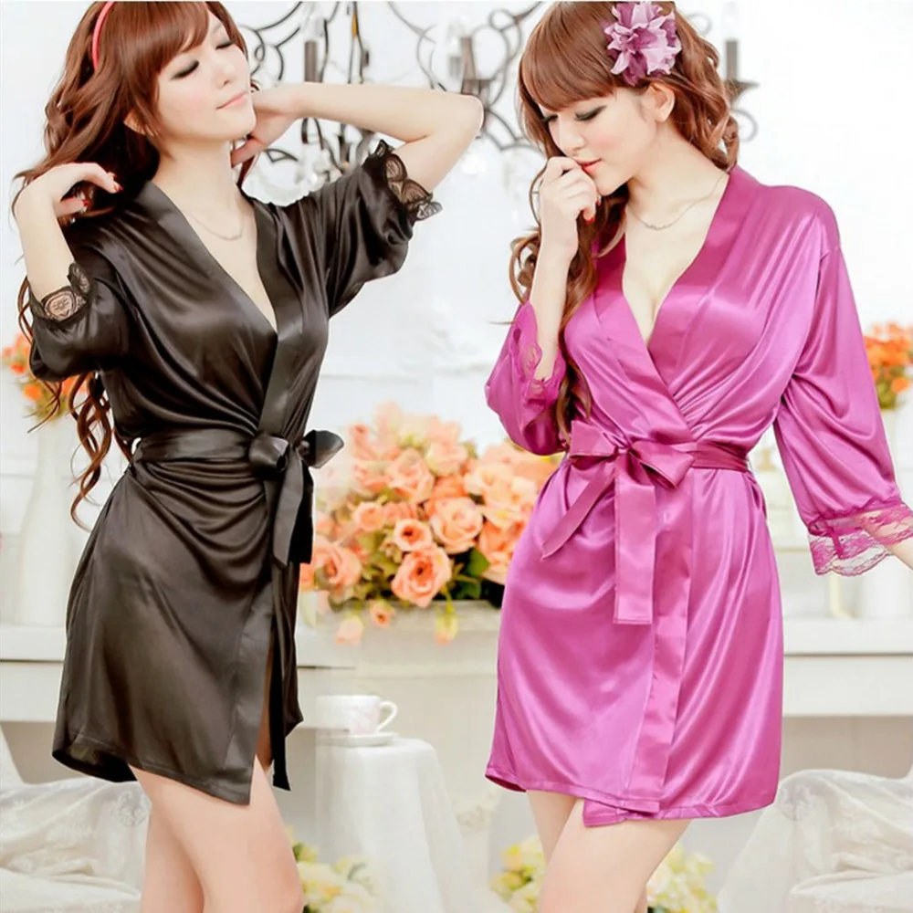 

HOTWomen Gown Lace Silk Kimono Bathrobe Short Satin Bride Robe Nighties Sleepwear Sexy Bridesmaid Nightwear Wedding Dressing new