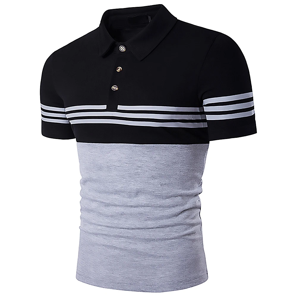 ZOGAA Men Polo Summer Casual Fashion European Code Hit Color Striped Lapel Short Sleeved Tshirt Stitching Polo Shirt Cotton Top images - 6