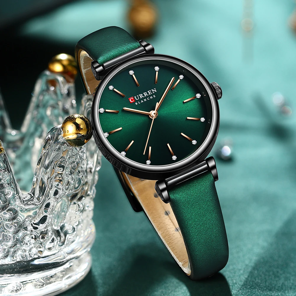 

Fashion Women Analog Quartz Wristwatch Vintage Leather Strap Ladies Watches CURREN Top Brand Green Watch Relogio Feminino