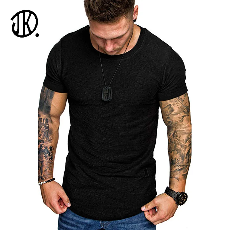 

Men Gym T Shirt Short Sleeve Causal T-shirt Casual Slim Male Tee Bodybuilding Workout Pullover Summer Top Male 2XL Basic Clothes