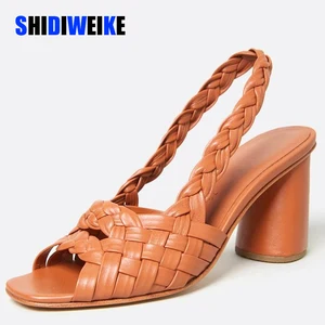 Сандалии женские, с открытым носком, плетеные, с пряжкой, на высоком каблуке, весна-лето, AB275