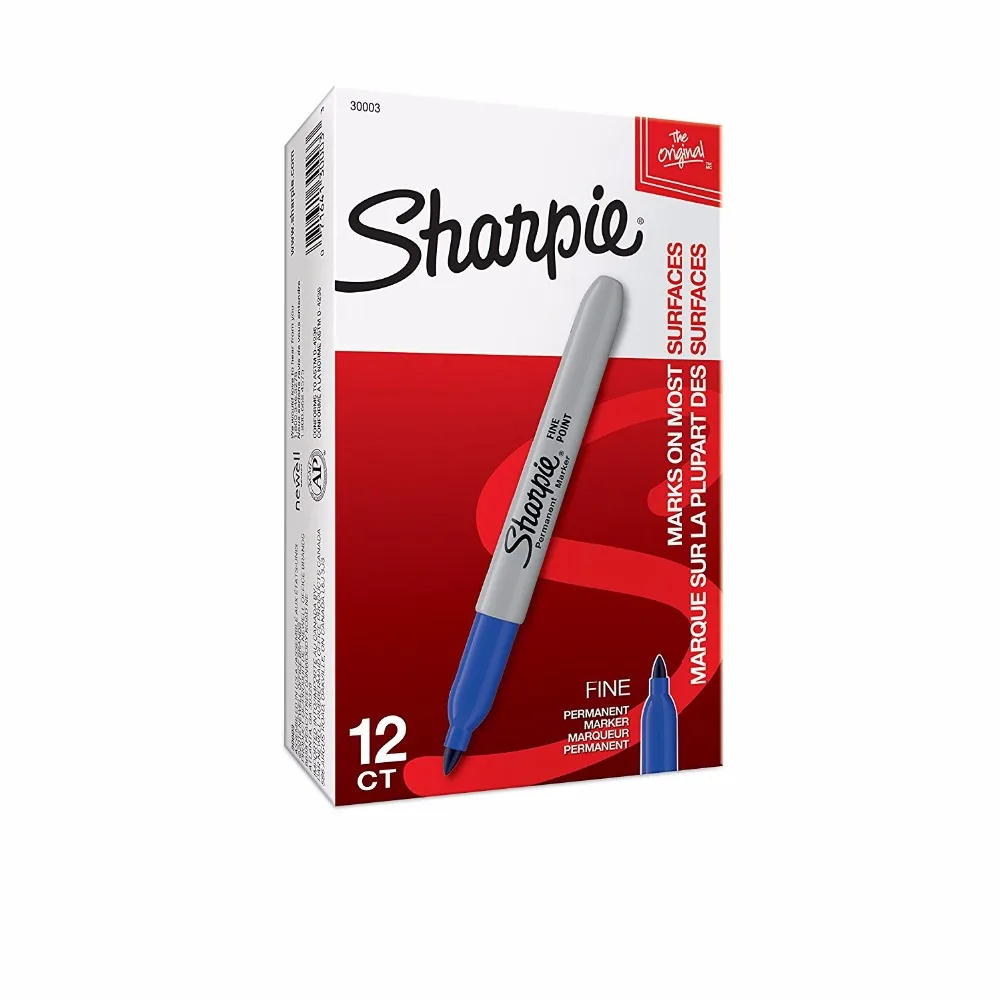 

12 Pcs/lot Round Toe Fine Point Sharpie Permanent Markers Black Blue Green Red Ink