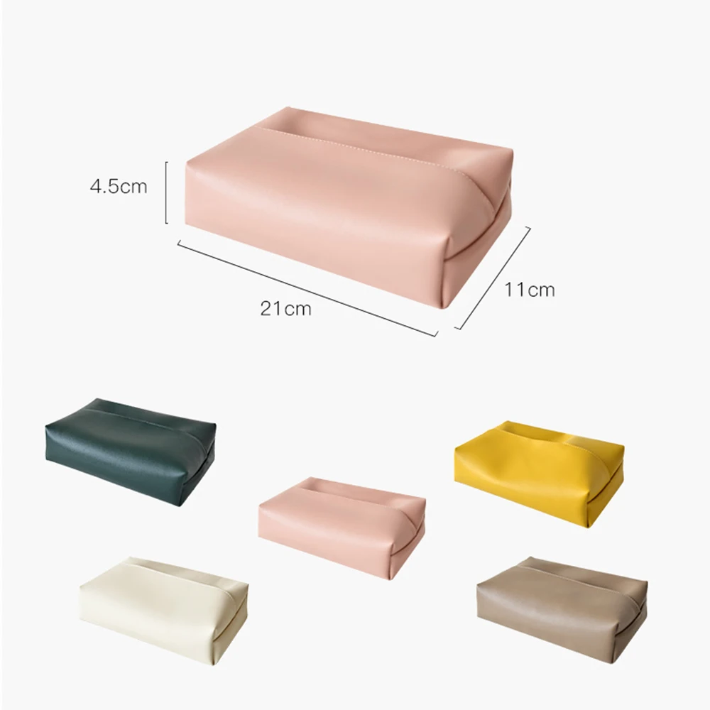 

1pcs Simple Solid Color PU Leather Tissue Box Household Car Soft Tissue Paper Towel Cover Home Living Room Decor