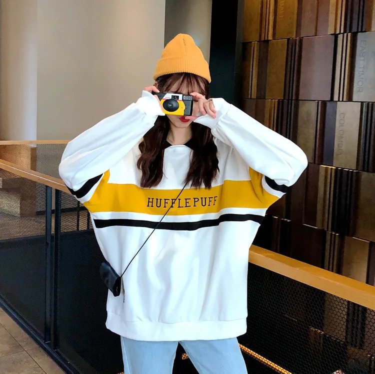 Hoodies Oversized Polo Collar Stitching Sweatshirt Women Contrast Color Fake Two-piece Coat Letter Print Pullover Female Tops | Женская