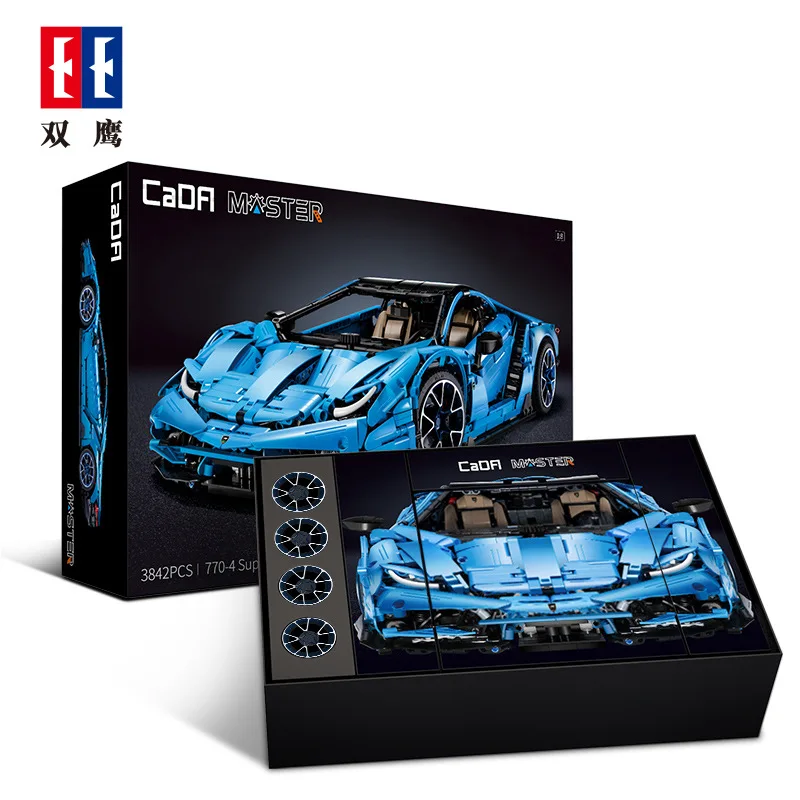 

CaDa IN STOCK C61041 3789 PCS 100 Year Centenario 1:8 Hypercar Blue Super Racing Car MOC 39933 Model Building Blocks Toy Gift