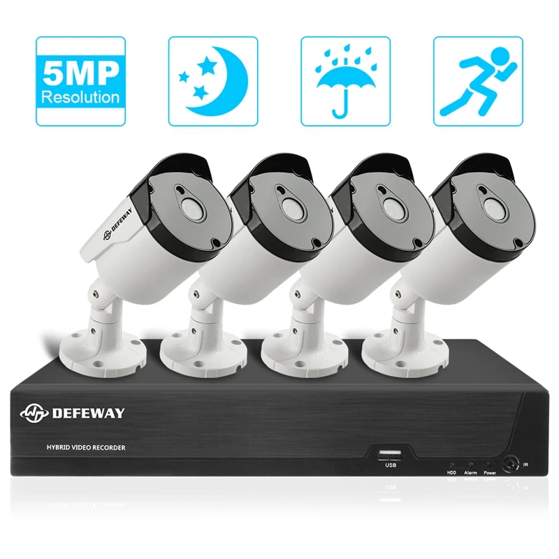 DEFEWAY HD 5.0MP видео наблюдения DVR комплект HDMI DVR наружная домашняя камера безопасности 4CH CCTV система HD 4 камеры комплект