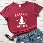 Футболка Хэллоуин с ведьмами Namaste, забавная мягкая Высококачественная тканевая футболка со слоганом, одежда, стильная графическая рубашка на Хэллоуин, гранж