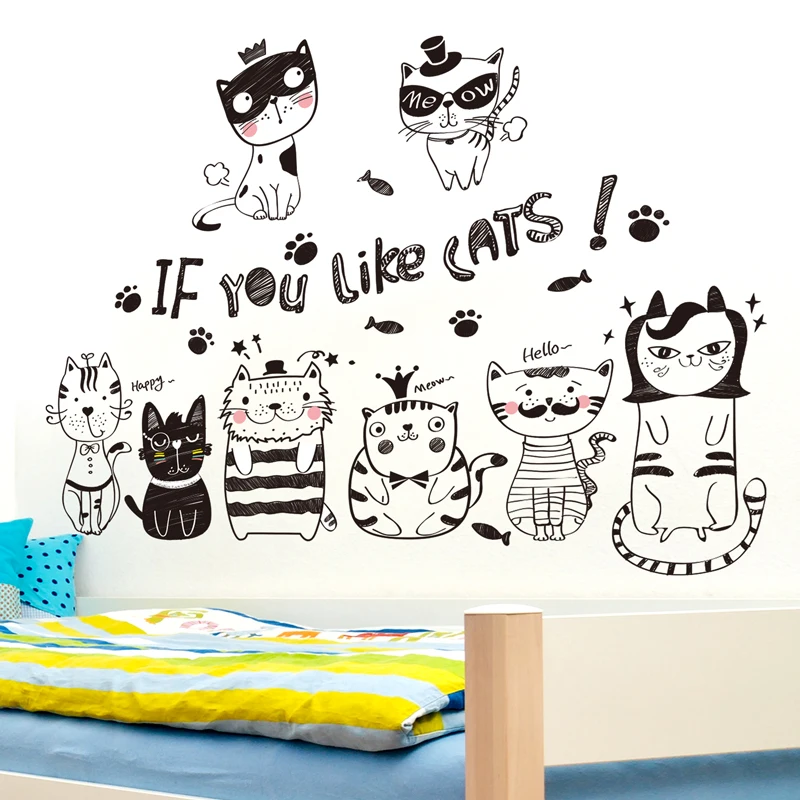 [SHIJUEHEZI] черный стикер на стену с кошкой в скандинавском стиле виниловые наклейки