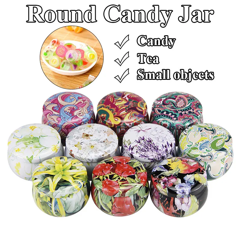

Aromatherapy Cans Portable Tea Cans Multifunctional Mini Candy Cans Durable Colorful Tinplate Cans Practical Printed Round Cans