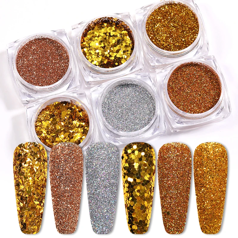 

6pcs/Set Nail Powder Glitter Nail Dust Powder Blue Red Colorful Nail Glitters Sequins Set Nail Art Decoration