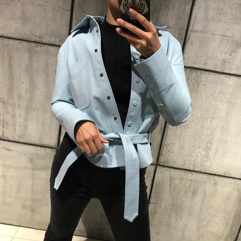 

Зимнее кожаное пальто, настоящая Новинка, женская короткая рубашка из овечьей кожи, высококачественное пальто из овечьей кожи, женская руба...