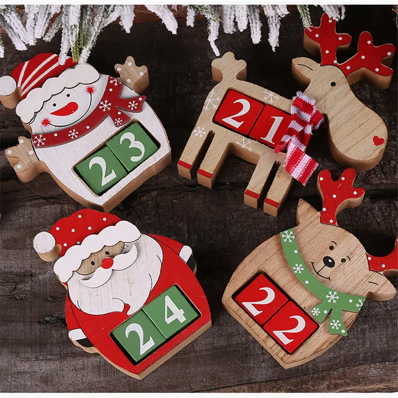 Деревянный Рождественский календарь Санта Клаус светодиодный Рождественское