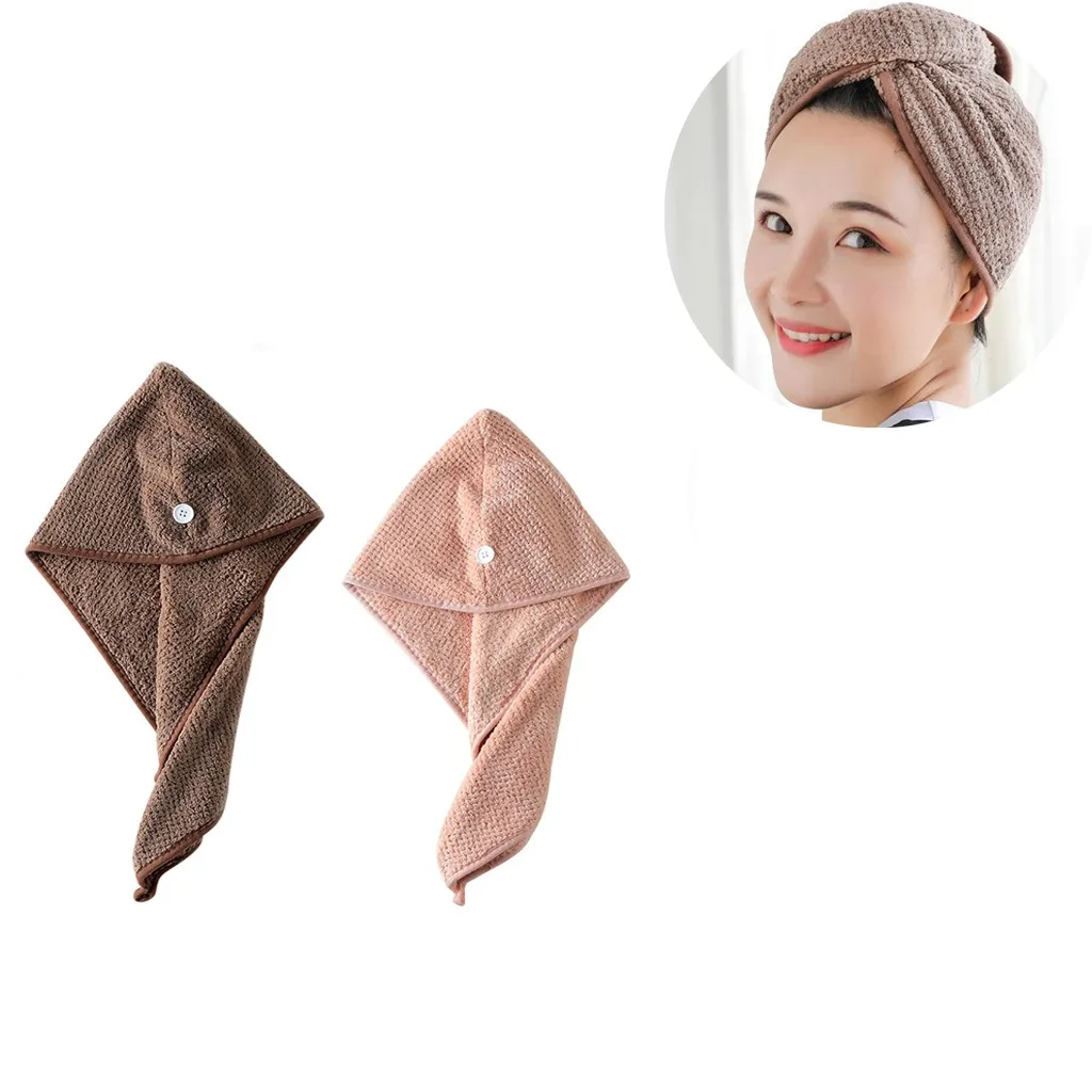 2PCs Microfiber Bath Towel Hair Quick Drying Lady Bath Towel Soft Shower Cap Hat for Lady Man Turban Head Wrap Bathing Tools#S