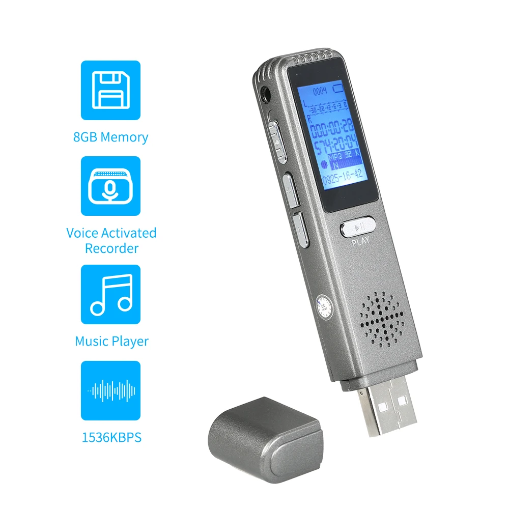 Мини цифровой диктофон с активированным звуком 8 ГБ USB звукозаписывающее