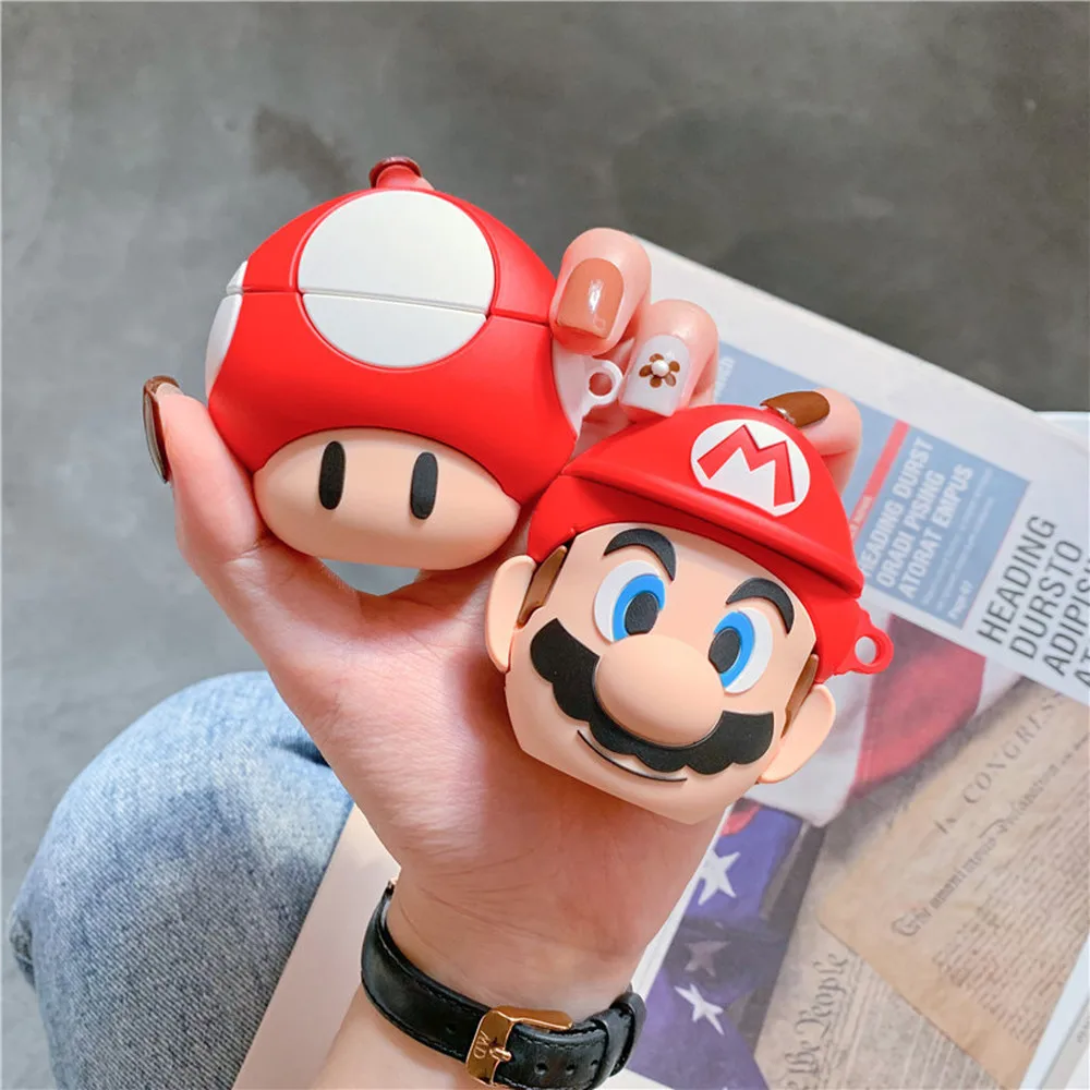 3D Силиконовый мультяшный Забавный чехол Супер Марио Bros для Air Pods 1 2 Чехол