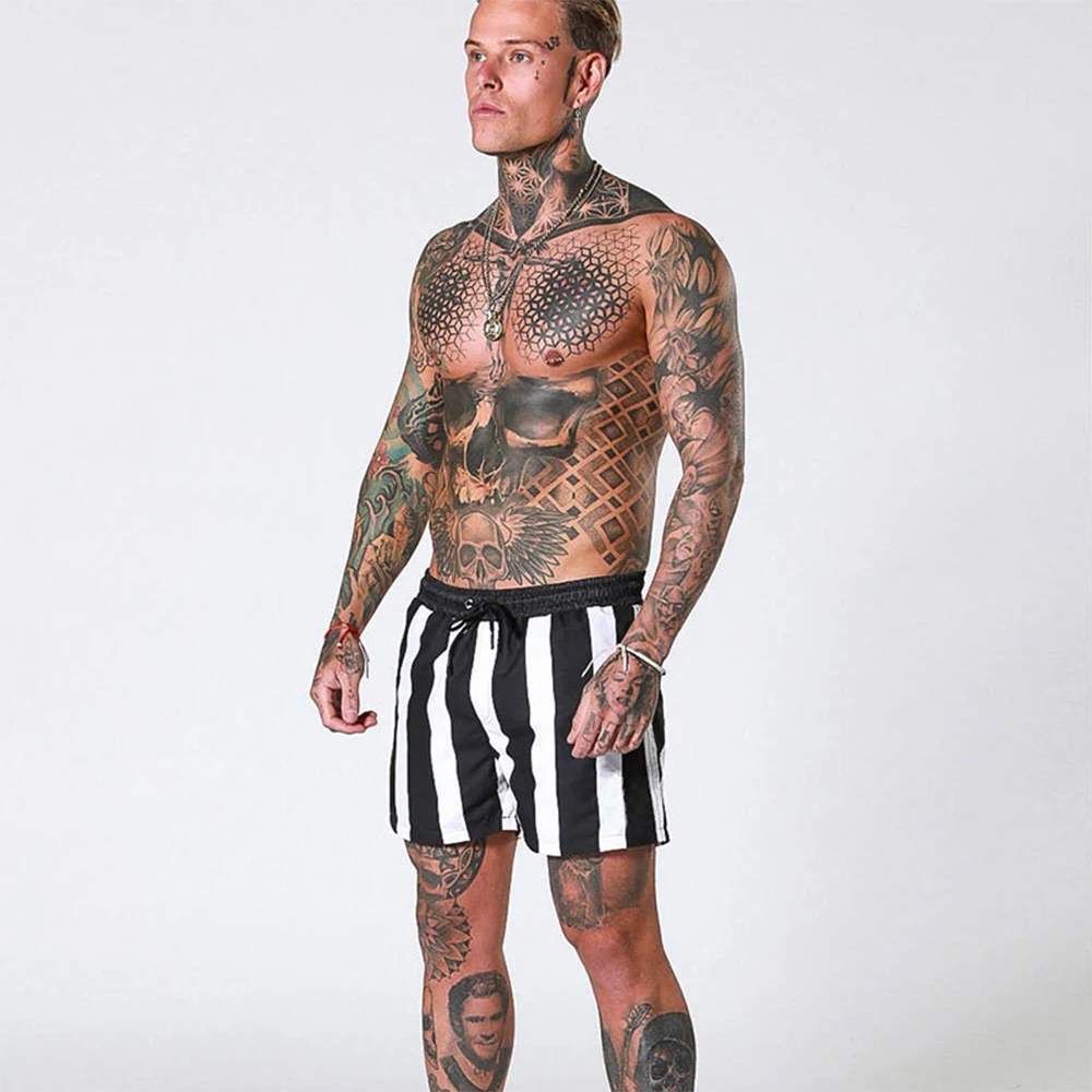 Мужской Быстросохнущий купальный костюм в полоску модные пляжные шорты для