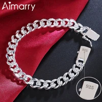 aimarry 925 sterling silver 10mm square buckle side chain bracelet for women men party christmas gifts wedding fashion jewelry