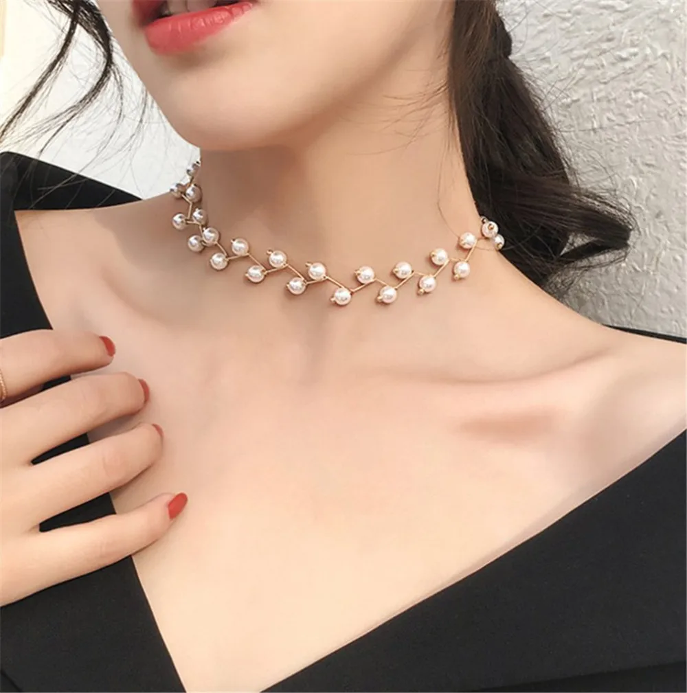

Korean Version Of The Imitation Pearl Clavicle Chain Female Choker Neck Strap Simple Short Necklace Female Wedding Jewelry Chain