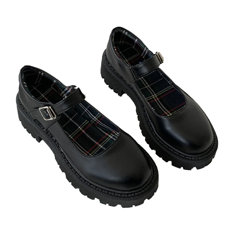

Retro Woman Shoes All-Match Modis Oxfords Round Toe Shallow Mouth Casual Female Sneakers Black Flats British Style 2021 Leather