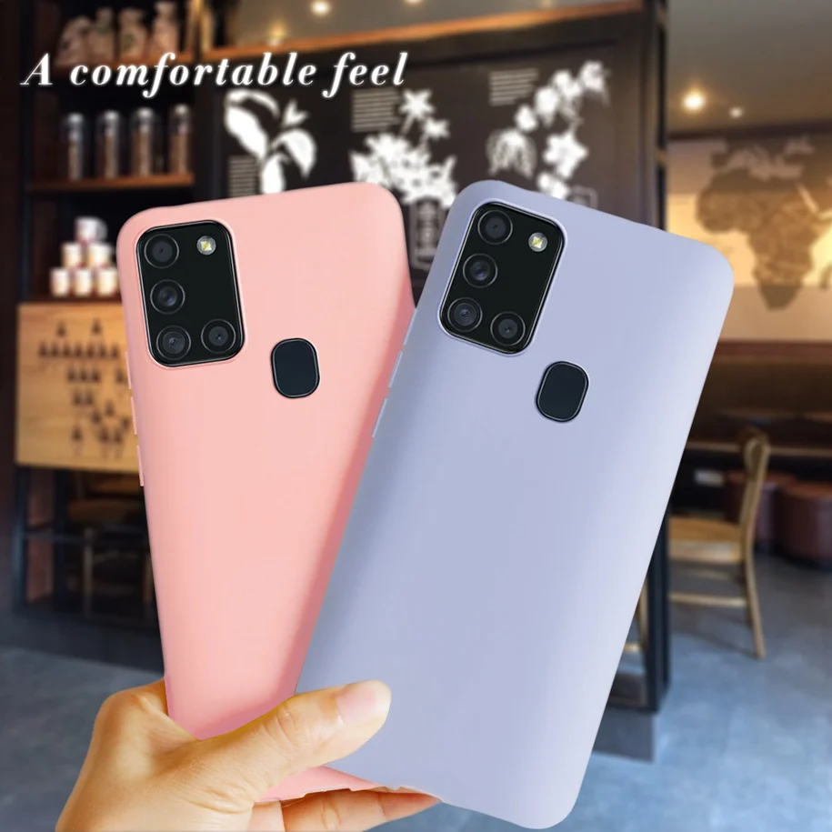 For Samsung A21S Case Covers Candy Solid Color Shockproof Soft Silicone Back Cover Galaxy A 21S A217F Capa | Мобильные телефоны и