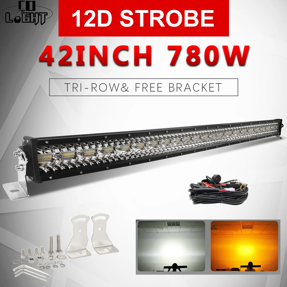 CO LIGHT 42 дюймов 3 ряда Led Light 4x4 внедорожный бар 780 Вт Стробоскопическая Светодиодная лампа для авто 4WD грузовик ATV 12 в 24 в трейлер рабочие огни 12 в 24 В